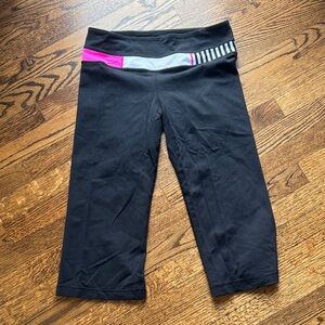 Lululemon Black Capris with Pink and White Accents